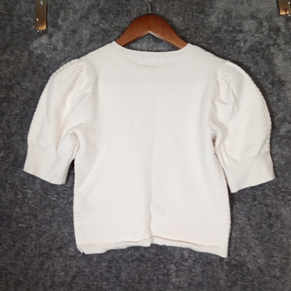 Madewell Merino Wool Silk Blend Puff Sleeve Sweater Tee Ivory Womens S - Picture 4 of 8